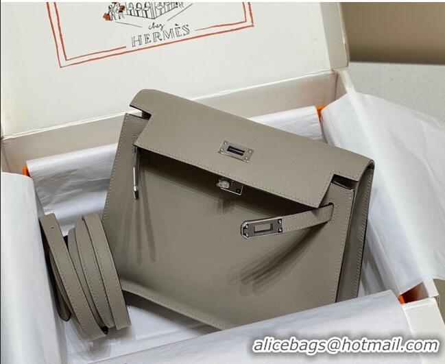 Super Quality Hermes Kelly Danse Bag 22cm in Evercolor Leather Pitch H1501 Grey/Silver (Half Handmade)