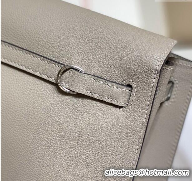 Super Quality Hermes Kelly Danse Bag 22cm in Evercolor Leather Pitch H1501 Grey/Silver (Half Handmade)