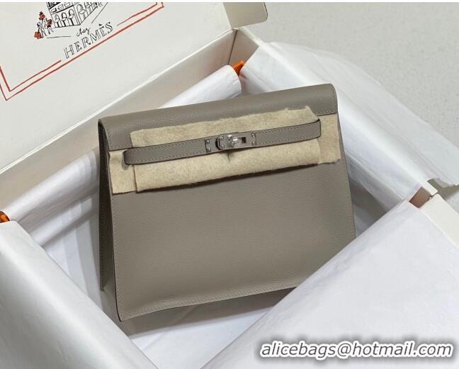 Super Quality Hermes Kelly Danse Bag 22cm in Evercolor Leather Pitch H1501 Grey/Silver (Half Handmade)