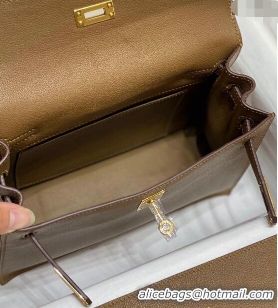 Famous Brand Hermes Kelly Danse Bag 22cm in Evercolor Leather H1501 Weimaraner Beige (Half Handmade)