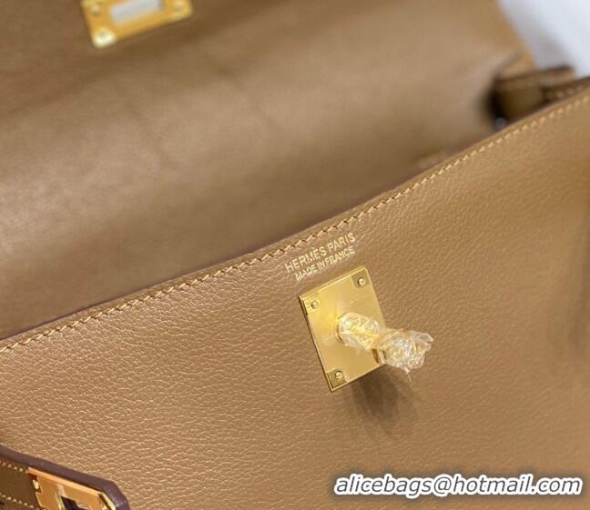 Famous Brand Hermes Kelly Danse Bag 22cm in Evercolor Leather H1501 Weimaraner Beige (Half Handmade)