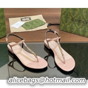 Top Grade Gucci Signoria Leather Flat Thong Sandals Pink 427067