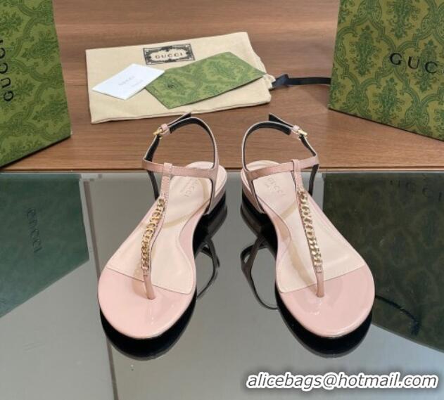 Top Grade Gucci Signoria Leather Flat Thong Sandals Pink 427067