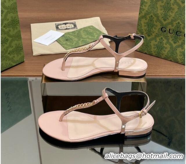 Top Grade Gucci Signoria Leather Flat Thong Sandals Pink 427067