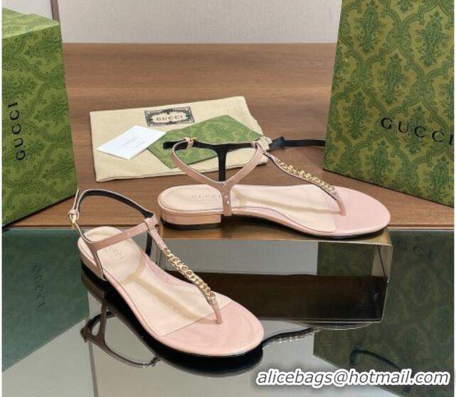 Top Grade Gucci Signoria Leather Flat Thong Sandals Pink 427067