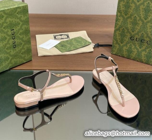 Top Grade Gucci Signoria Leather Flat Thong Sandals Pink 427067