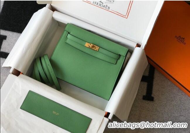 Super Quality Hermes Kelly Danse Bag 22cm in Evercolor Leather H1501 Avocado Green (Half Handmade)