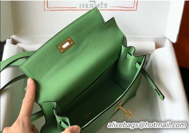 Super Quality Hermes Kelly Danse Bag 22cm in Evercolor Leather H1501 Avocado Green (Half Handmade)