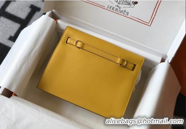 Inexpensive Hermes Kelly Danse Bag 22cm in Evercolor Leather H1501 Amber Yellow (Half Handmade)