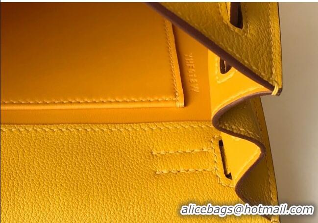 Inexpensive Hermes Kelly Danse Bag 22cm in Evercolor Leather H1501 Amber Yellow (Half Handmade)