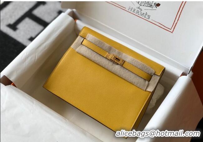 Inexpensive Hermes Kelly Danse Bag 22cm in Evercolor Leather H1501 Amber Yellow (Half Handmade)