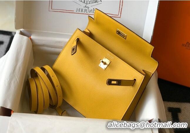 Inexpensive Hermes Kelly Danse Bag 22cm in Evercolor Leather H1501 Amber Yellow (Half Handmade)