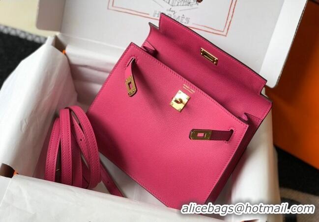 Promotional Hermes Kelly Danse Bag 22cm in Evercolor Leather H1501 Fushcia Pink (Half Handmade)