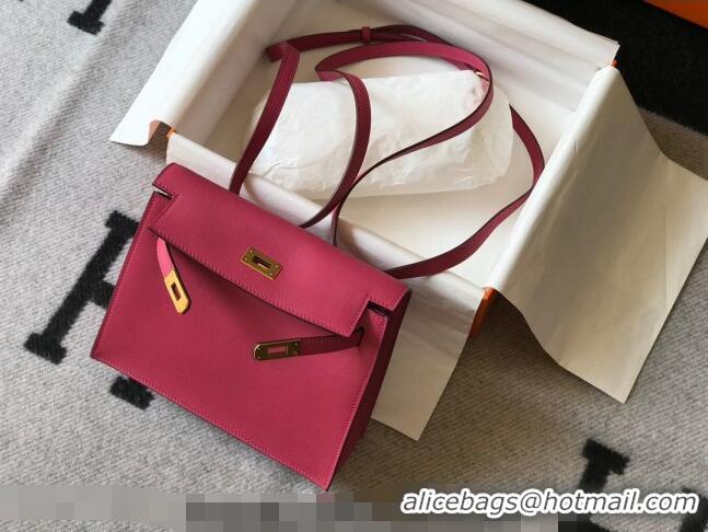 Promotional Hermes Kelly Danse Bag 22cm in Evercolor Leather H1501 Fushcia Pink (Half Handmade)