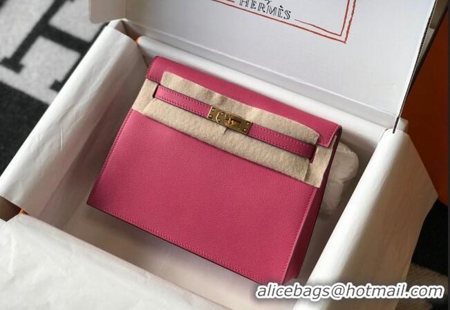 Promotional Hermes Kelly Danse Bag 22cm in Evercolor Leather H1501 Fushcia Pink (Half Handmade)