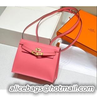 Top Design Hermes Kelly Danse Bag 22cm in Evercolor Leather H1508 Lipstick Pink/Gold (Half Handmade)