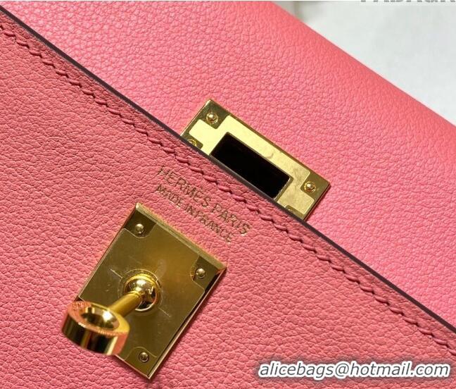 Top Design Hermes Kelly Danse Bag 22cm in Evercolor Leather H1508 Lipstick Pink/Gold (Half Handmade)