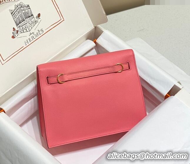 Top Design Hermes Kelly Danse Bag 22cm in Evercolor Leather H1508 Lipstick Pink/Gold (Half Handmade)