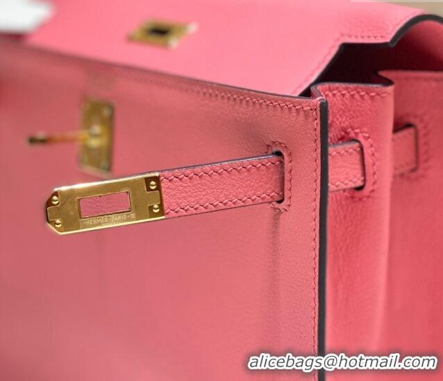 Top Design Hermes Kelly Danse Bag 22cm in Evercolor Leather H1508 Lipstick Pink/Gold (Half Handmade)