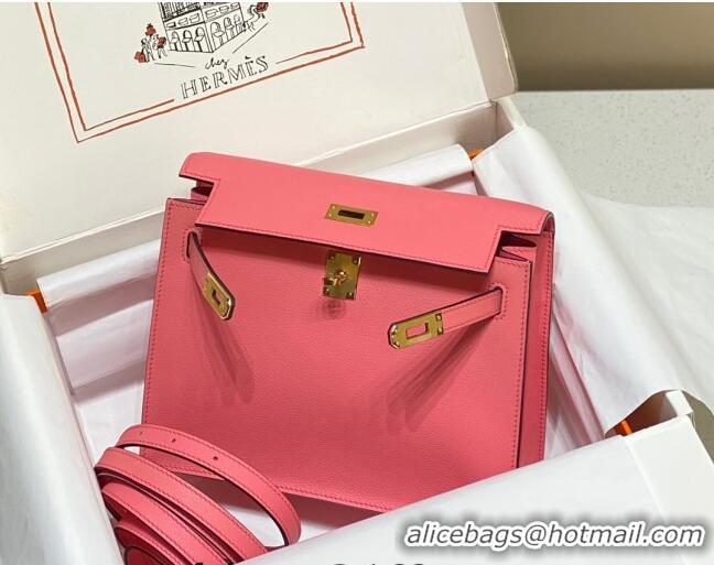 Top Design Hermes Kelly Danse Bag 22cm in Evercolor Leather H1508 Lipstick Pink/Gold (Half Handmade)