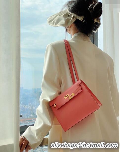 Top Design Hermes Kelly Danse Bag 22cm in Evercolor Leather H1508 Lipstick Pink/Gold (Half Handmade)