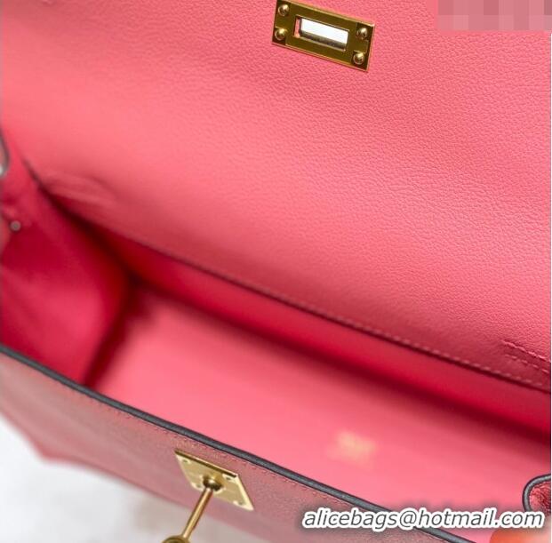 Top Design Hermes Kelly Danse Bag 22cm in Evercolor Leather H1508 Lipstick Pink/Gold (Half Handmade)