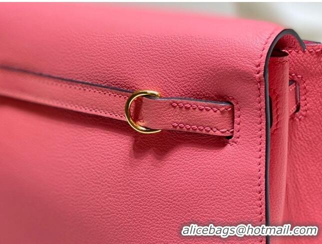 Top Design Hermes Kelly Danse Bag 22cm in Evercolor Leather H1508 Lipstick Pink/Gold (Half Handmade)