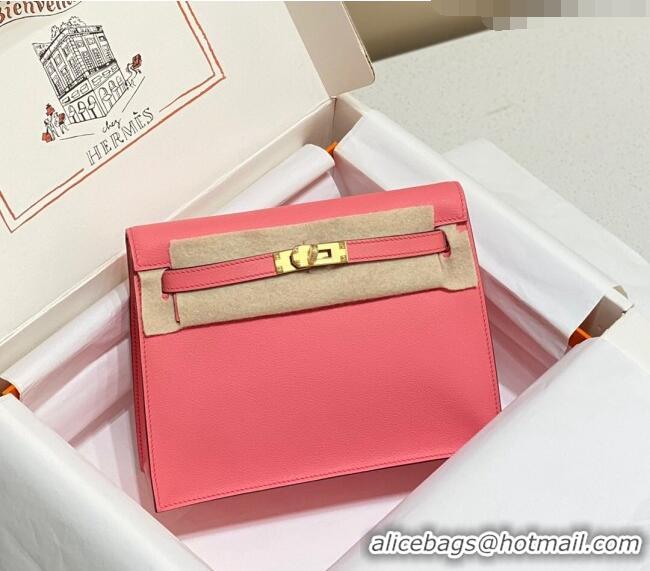 Top Design Hermes Kelly Danse Bag 22cm in Evercolor Leather H1508 Lipstick Pink/Gold (Half Handmade)