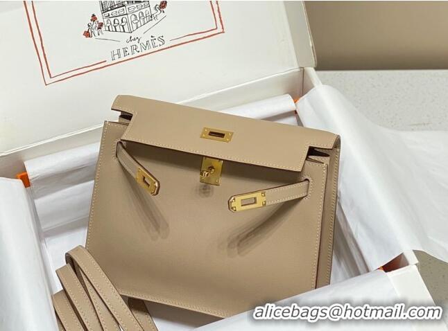 Most Popular Hermes Kelly Danse Bag 22cm in Evercolor Leather H1508 Coat Grey/Gold (Half Handmade)