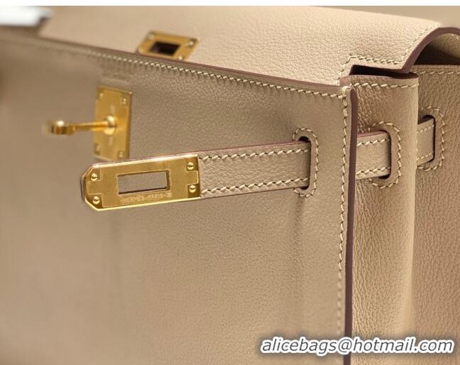 Most Popular Hermes Kelly Danse Bag 22cm in Evercolor Leather H1508 Coat Grey/Gold (Half Handmade)