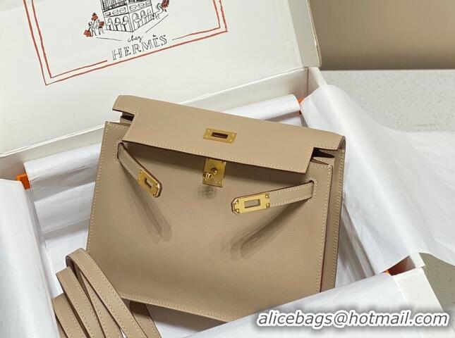 Most Popular Hermes Kelly Danse Bag 22cm in Evercolor Leather H1508 Coat Grey/Gold (Half Handmade)