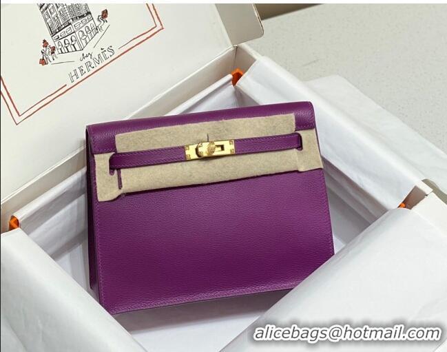 Best Price Hermes Kelly Danse Bag 22cm in Evercolor Leather H1508 Anemone Purple/Gold (Half Handmade)