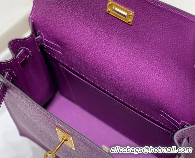 Best Price Hermes Kelly Danse Bag 22cm in Evercolor Leather H1508 Anemone Purple/Gold (Half Handmade)