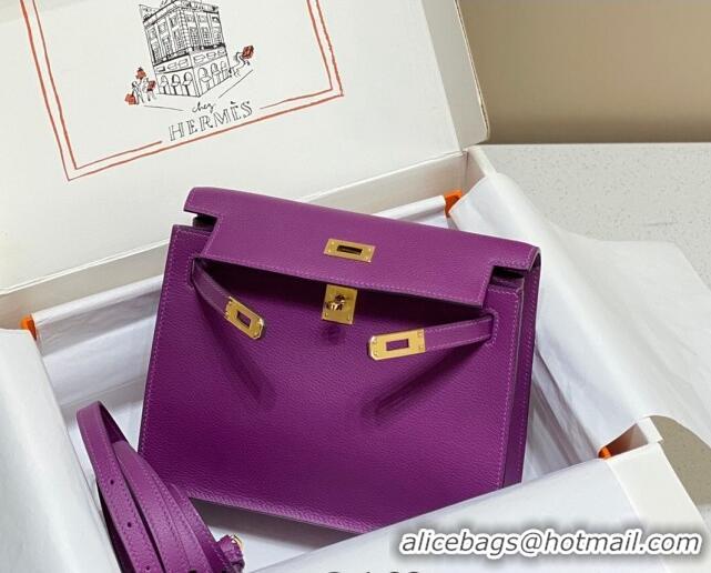 Best Price Hermes Kelly Danse Bag 22cm in Evercolor Leather H1508 Anemone Purple/Gold (Half Handmade)