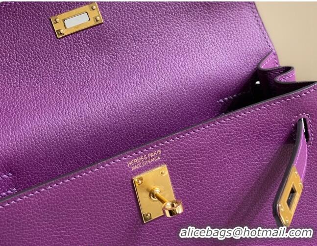 Best Price Hermes Kelly Danse Bag 22cm in Evercolor Leather H1508 Anemone Purple/Gold (Half Handmade)