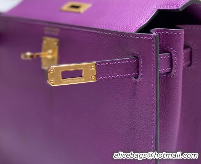 Best Price Hermes Kelly Danse Bag 22cm in Evercolor Leather H1508 Anemone Purple/Gold (Half Handmade)