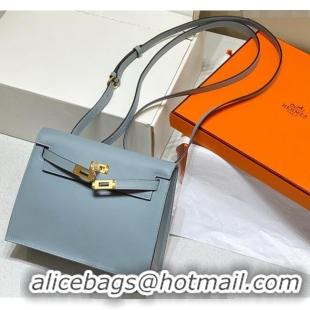 Most Popular Hermes Kelly Danse Bag 22cm in Evercolor Leather H1508 Linen Blue/Gold (Half Handmade)