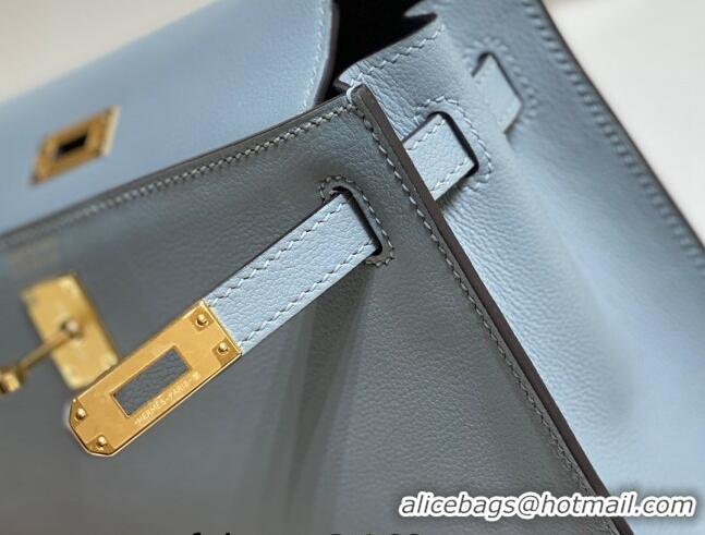 Most Popular Hermes Kelly Danse Bag 22cm in Evercolor Leather H1508 Linen Blue/Gold (Half Handmade)