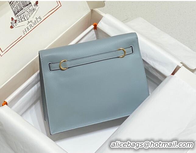 Most Popular Hermes Kelly Danse Bag 22cm in Evercolor Leather H1508 Linen Blue/Gold (Half Handmade)