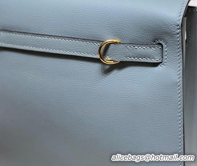 Most Popular Hermes Kelly Danse Bag 22cm in Evercolor Leather H1508 Linen Blue/Gold (Half Handmade)