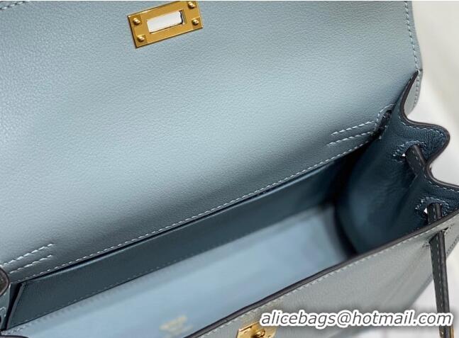 Most Popular Hermes Kelly Danse Bag 22cm in Evercolor Leather H1508 Linen Blue/Gold (Half Handmade)