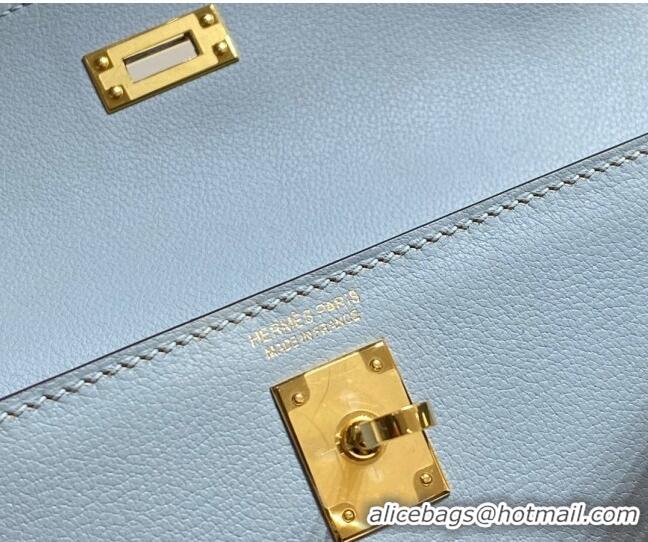 Most Popular Hermes Kelly Danse Bag 22cm in Evercolor Leather H1508 Linen Blue/Gold (Half Handmade)