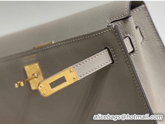 Most Popular Hermes Kelly Danse Bag 22cm in Evercolor Leather H1508 Pitch Grey/Gold (Half Handmade)