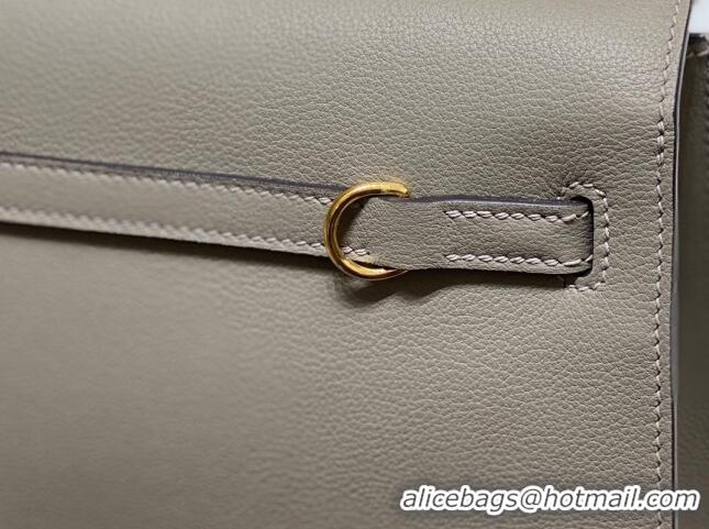 Most Popular Hermes Kelly Danse Bag 22cm in Evercolor Leather H1508 Pitch Grey/Gold (Half Handmade)