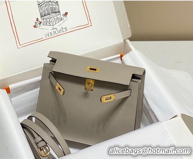 Most Popular Hermes Kelly Danse Bag 22cm in Evercolor Leather H1508 Pitch Grey/Gold (Half Handmade)