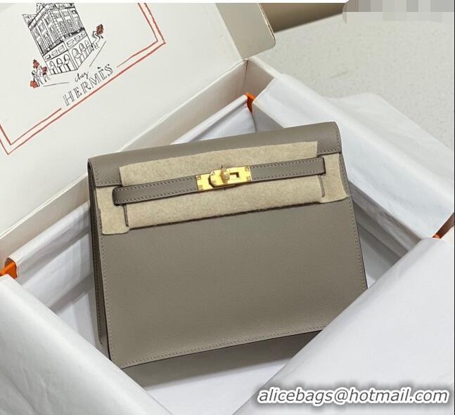 Most Popular Hermes Kelly Danse Bag 22cm in Evercolor Leather H1508 Pitch Grey/Gold (Half Handmade)