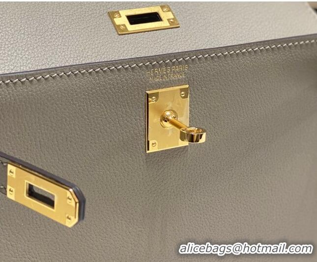 Most Popular Hermes Kelly Danse Bag 22cm in Evercolor Leather H1508 Pitch Grey/Gold (Half Handmade)