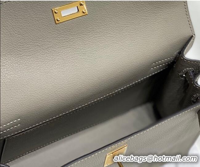 Most Popular Hermes Kelly Danse Bag 22cm in Evercolor Leather H1508 Pitch Grey/Gold (Half Handmade)