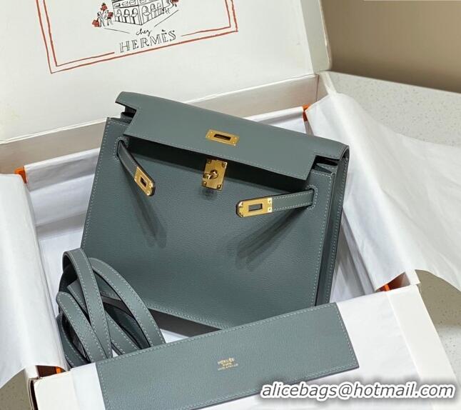 Promotional Hermes Kelly Danse Bag 22cm in Evercolor Leather H1508 Almond Green/Gold (Half Handmade)