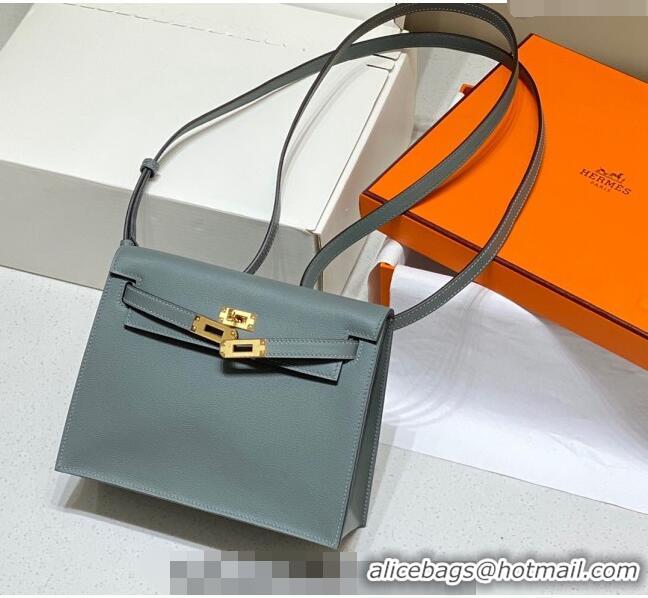 Promotional Hermes Kelly Danse Bag 22cm in Evercolor Leather H1508 Almond Green/Gold (Half Handmade)